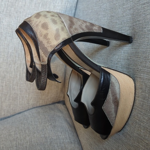 Jason Wu Lizard Textured Leather Peep Toe Mob Wife Platform Heels 37.5 US 7.5 - Picture 9 of 13